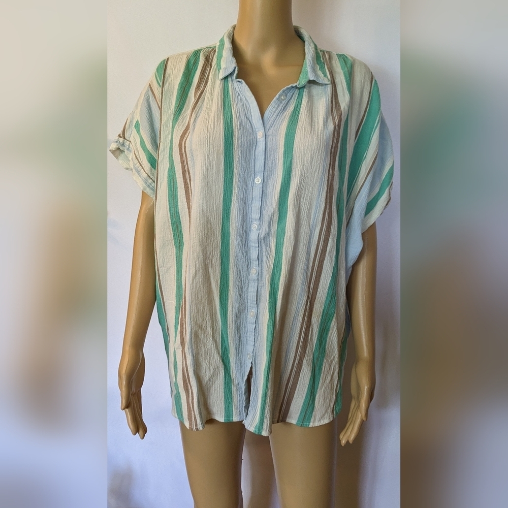 Pre-owned Striped Button-Up Women’s Top, Size XL, TF